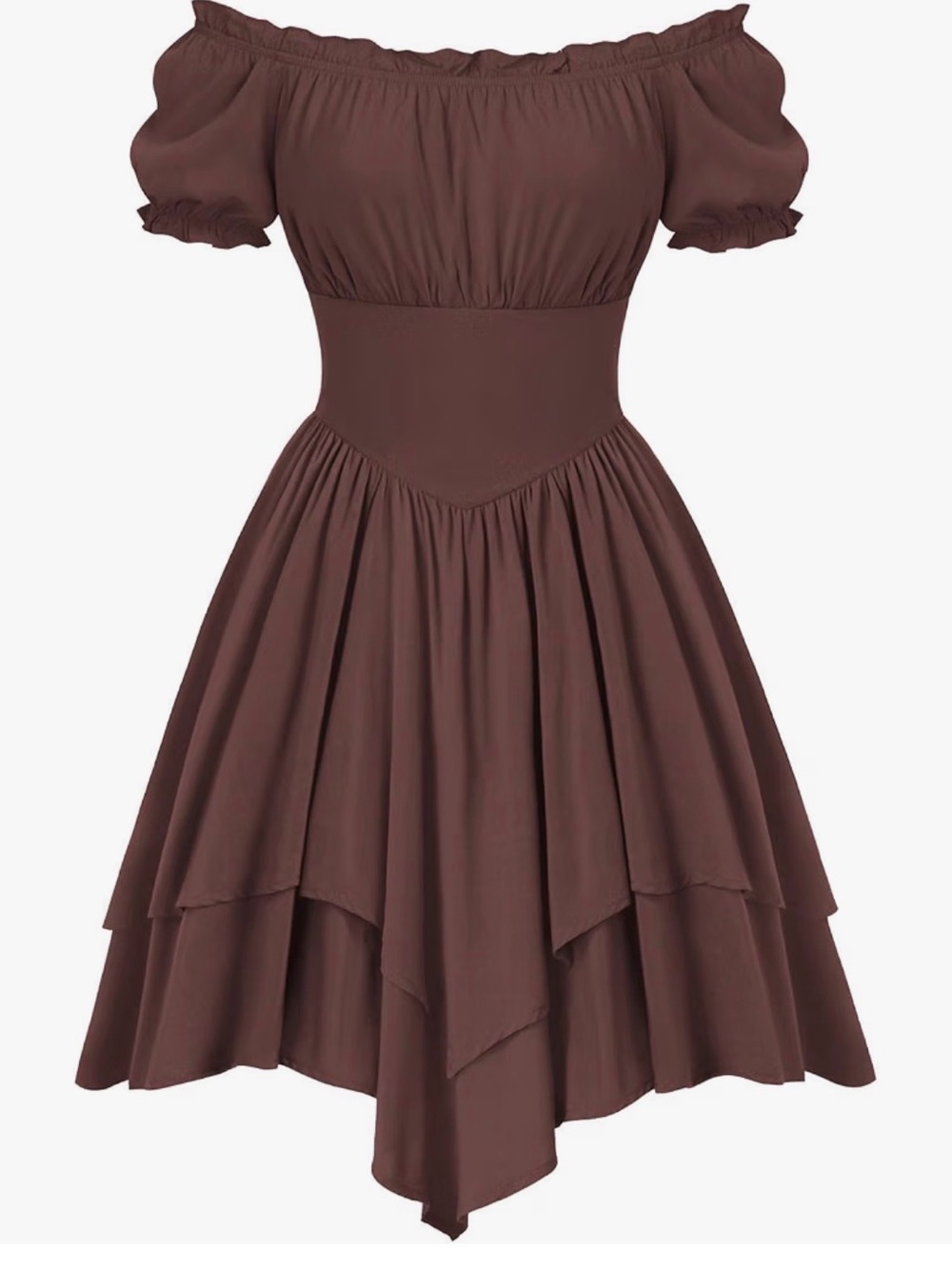 Scarlet Darkness Size L Off-Shoulder Brown Tiered Midi Dress